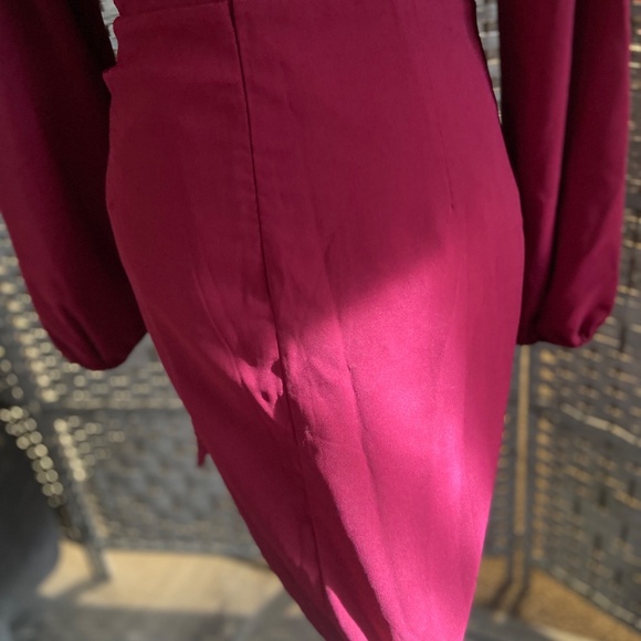 LULUS Wine Red Long Sleeve Tie-Front Skater Dress (XL) (NEW WITH TAGS) - Picture 3 of 11